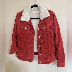 PacSun Faux Fur Collar Corduroy Oversized Jacket in Rust
